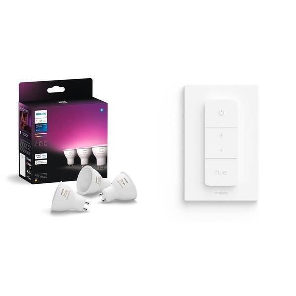 Chytrá žárovka Philips 4.2W, GU10, White and Color Ambiance, 3 ks + Ovladač Philips Hue Dimmer Switch V2 

