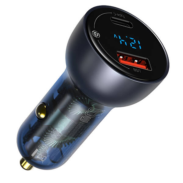 Adaptér do auta Baseus 1x USB, 1x USB-C, 65W šedý

