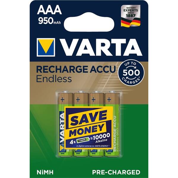Baterie nabíjecí Varta HR03, AAA, 950mAh, Ni-MH, blistr 4ks 

