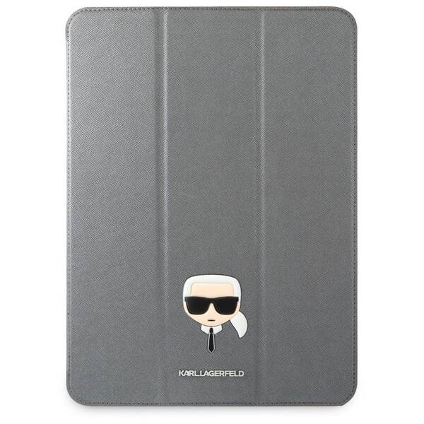 Pouzdro na tablet Karl Lagerfeld Head Saffiano na Apple iPad Pro 12.9" stříbrné

