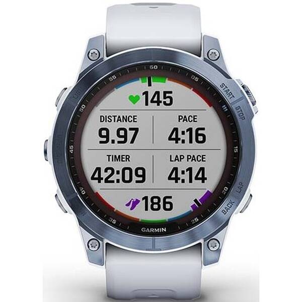 Chytré hodinky Garmin fenix 7 Sapphire Solar - Titan Blue/ White Silicone Band 

