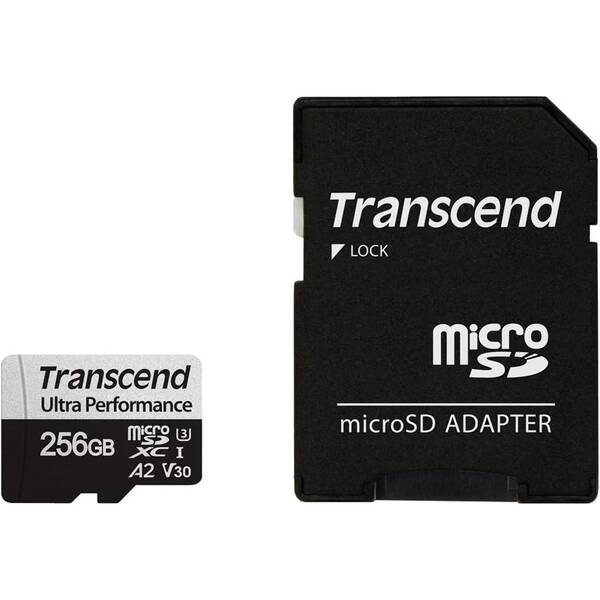 Paměťová karta Transcend 340S microSDXC 256GB UHS-I U3 V30 A2 (160R/125W) + adapter 

