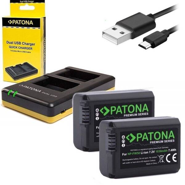 Nabíječka PATONA Dual Quick pro Sony NP-FW50 + 2x baterie 1030mAh USB 

