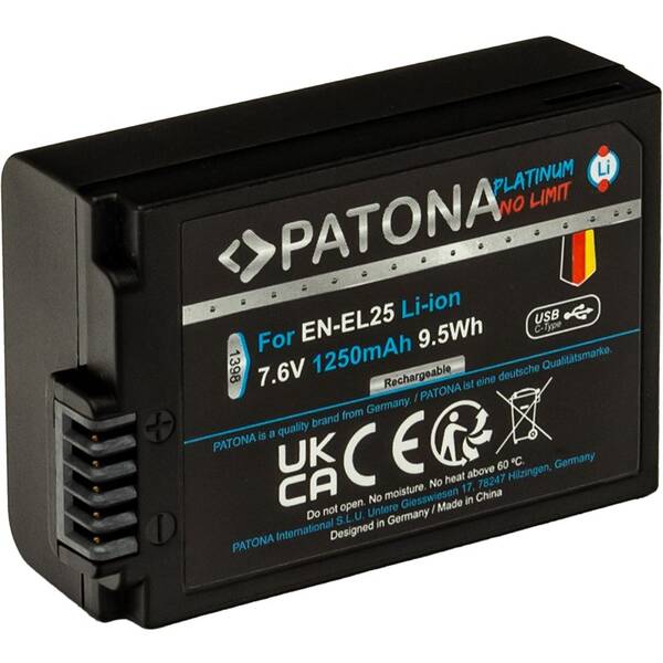 Baterie PATONA pro foto Nikon EN-EL25 1250mAh Li-Ion Platinum, USB-C černá

