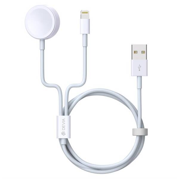 Kabel Devia 2v1 pro Apple Watch + lightning, 1m bílý

