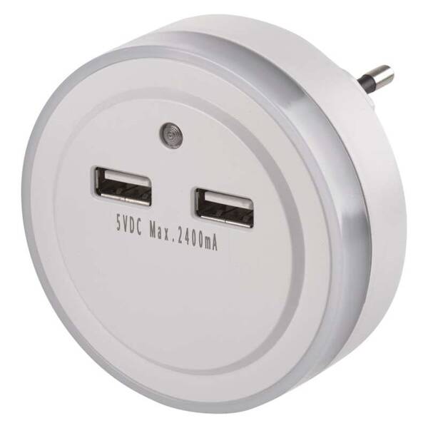 Noční světlo EMOS do zásuvky s 2× USB 

