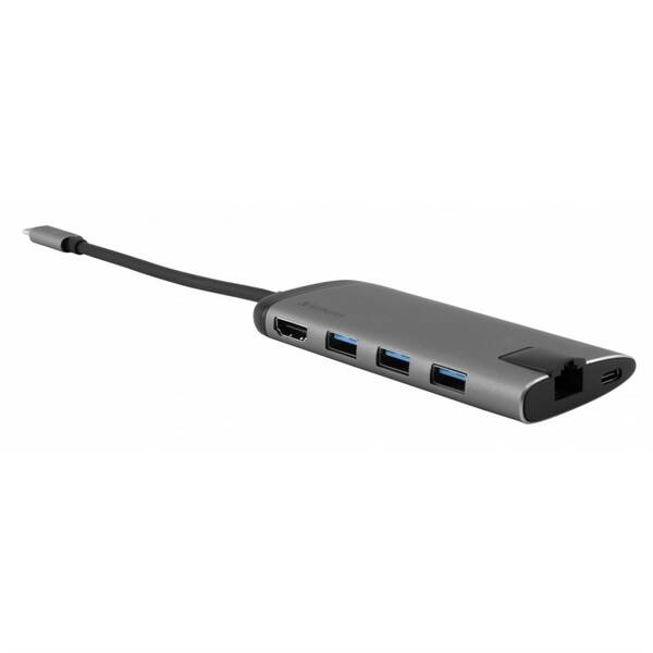 USB Hub Verbatim USB-C/3xUSB 3.0, HDMI, SD, MicroSD, RJ45 šedá barva

