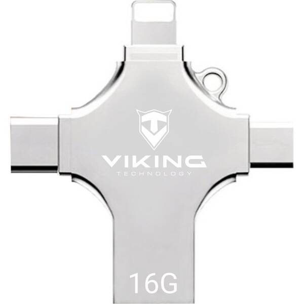 USB Flash Viking 16GB, USB/USB-C/Micro USB/Lightning stříbrná barva
