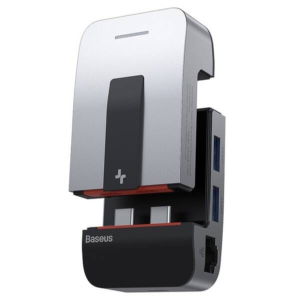 USB Hub Baseus Armor Age USB-C/3x USB 3.0, USB-C, HDMI, 3,5mm Jack, RJ 45 šedý

