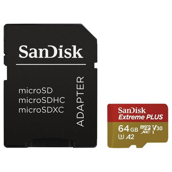 Paměťová karta SANDISK 64GB A2 C10 V30 UHS-I (170R/90W) + adapter 

