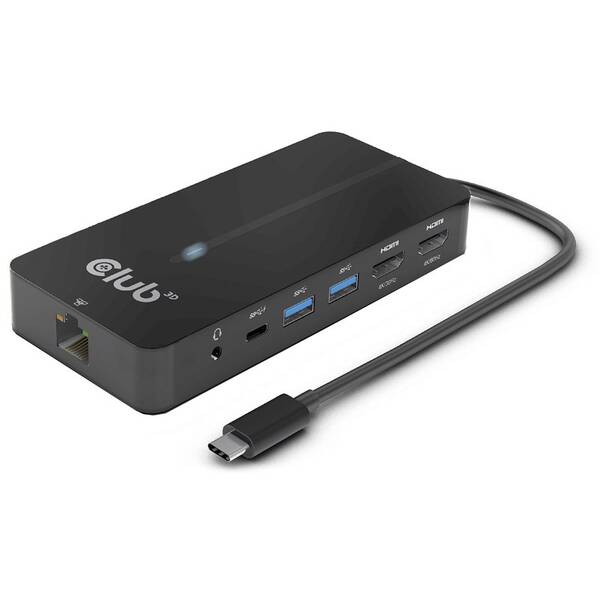 USB Hub Club3D USB-C/2x HDMI, 2x USB-A, 1x RJ45, 1x 3.5mm audio, 1x USB-C,100 W 

