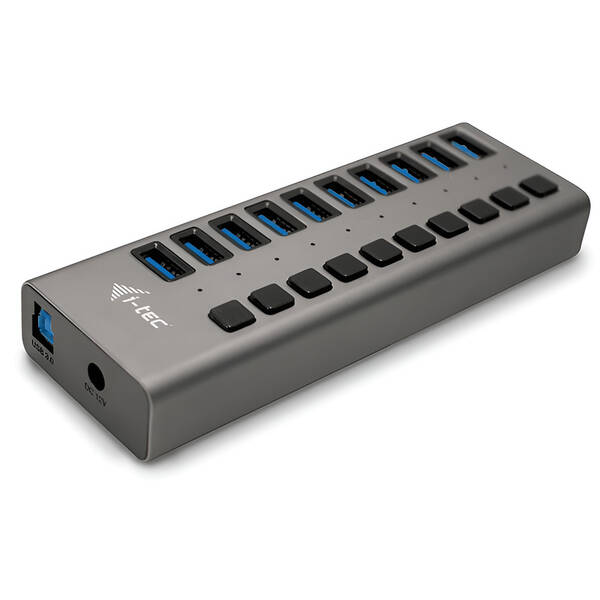 USB Hub i-tec 10x USB 3.0, 48W stříbrný

