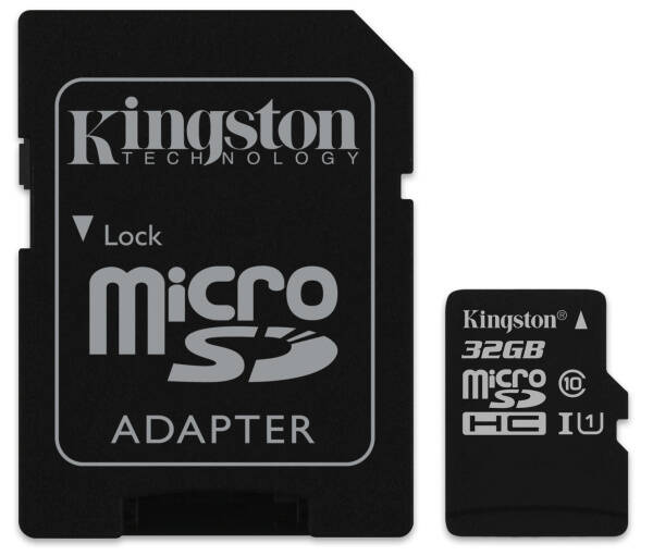 Paměťová karta Kingston MicroSDHC 32GB UHS-I U1 (80R/10W) + adapter 

