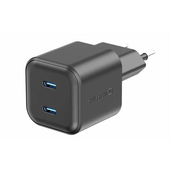 Nabíječka do sítě Swissten GaN, PD 2x USB-C 20W černá

