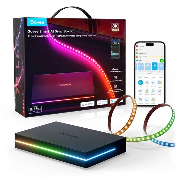 LED pásek Govee AI Sync Box 2, Smart TV RGBICW, podsvětlení 55-65" černý

