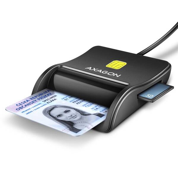 Čtečka eObčanek Axagon USB-A FlatReader 4-slot + SD/microSD/SIM, 1,3 m černá

