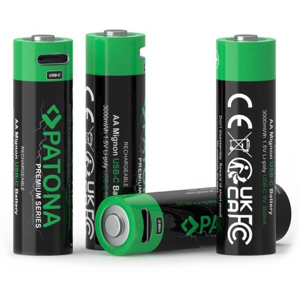 Baterie nabíjecí PATONA Premium AA/LR6, 2000mAh, USB-C, 4ks 

