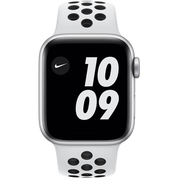 Chytré hodinky Apple GPS 40mm pouzdro ze stříbrného hliníku - platinový/černý sportovní náramek Nike 

