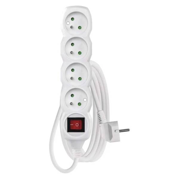 Kabel prodlužovací EMOS 4x zásuvka, vypínač, 3m bílý

