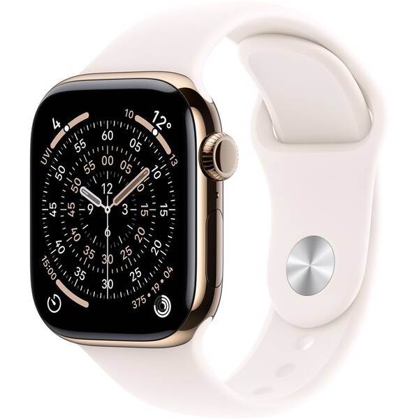 Chytré hodinky Apple GPS + Cellular 42mm zlatý titan - světle ruměný sportovní řemínek - S/M 

