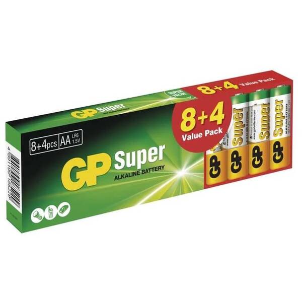Baterie alkalická GP LR6 (AA), 8+4KS 

