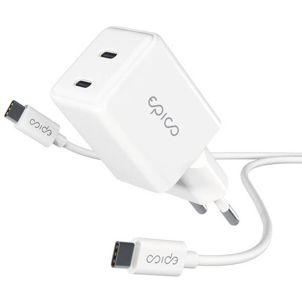 Nabíječka do sítě Epico UltraBoost GaN 35W 2xUSB-C + USB-C kabel 1,2m bílá

