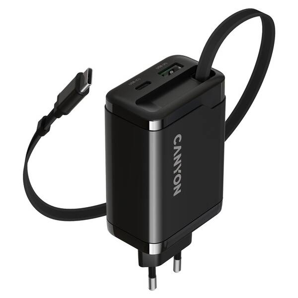 Nabíječka do sítě Canyon OnCharge 65RC Black, USB-C, 65W PD, QC, EU černý

