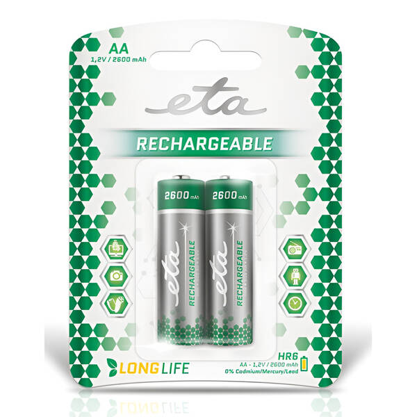 Baterie nabíjecí ETA AA, HR06, 2600mAh, Ni-MH, blistr 2ks 

