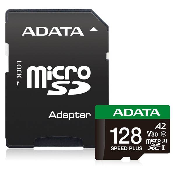 Paměťová karta ADATA Speed Plus MicroSDXC 128GB, U3 (180R/160W) + SD adaptér černá

