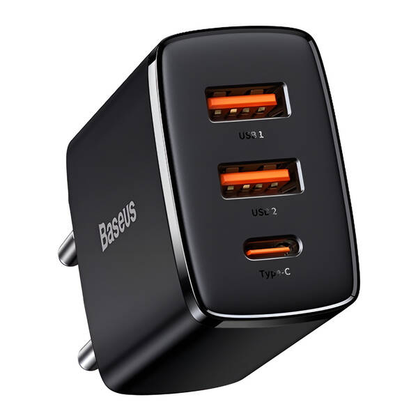 Nabíječka do sítě Baseus 2x USB-A, 1x USB-C, 30W černá

