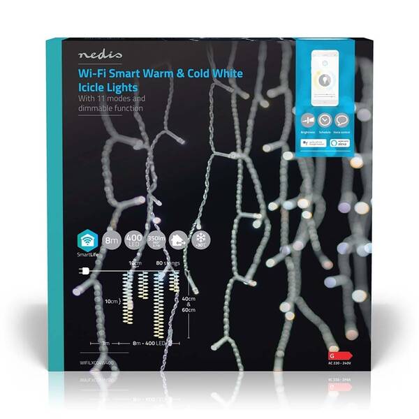 Vánoční osvětlení Nedis SmartLife LED, Wi-Fi, Teplá až studená bílá, 400 LED, 8 m, Android / IOS 

