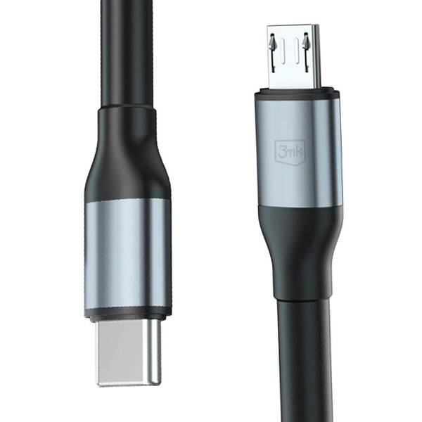 Kabel 3mk N-SERIES USB-C/Micro USB 3m QC 3.0 5V/2A 10W černý

