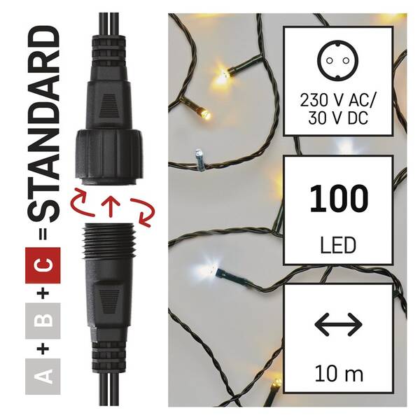 Spojovací řetěz EMOS 100 LED Standard blikající, 10 m, venkovní, teplá/studená bílá 

