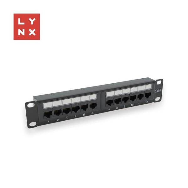 Držák Lynx 10" patch panel 12port, UTP Cat6, 50µ, nestíněný černý

