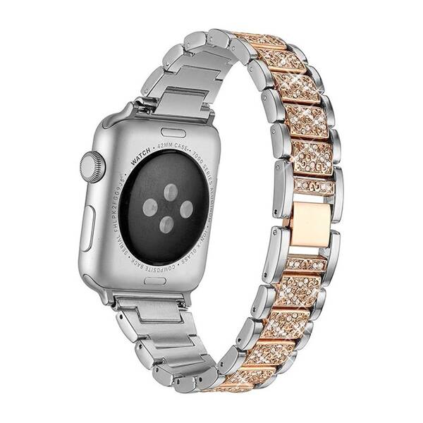 Řemínek WG extra, kovový, na Apple Watch 42/44/45/49 mm + adapter - silver/rose gold 

