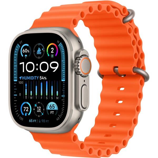 Chytré hodinky Apple GPS + Cellular, 49mm pouzdro z titanu - oranžový oceánský řemínek 
