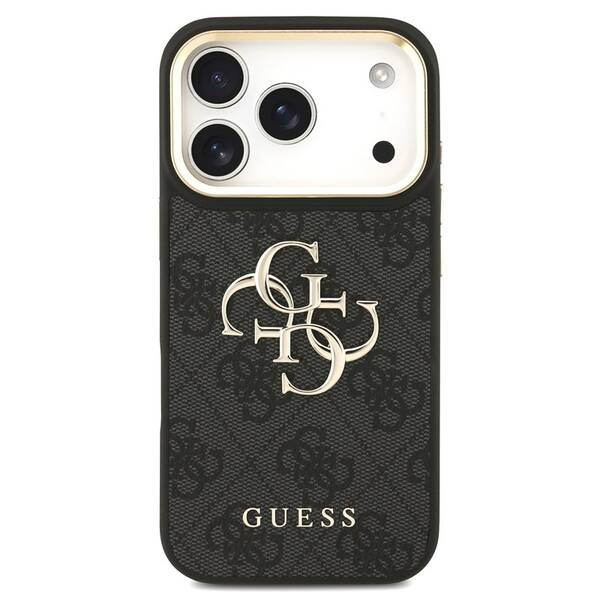 Kryt na mobil Guess 4G Metal Logo Gold Frame na Apple iPhone 18 Pro černý

