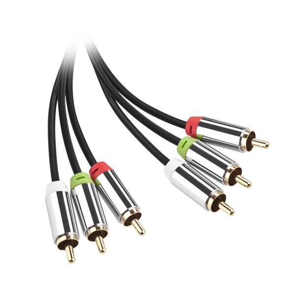 Kabel GoGEN 3x Cinch / 3x Cinch, 2m, pozlacené konektory černý

