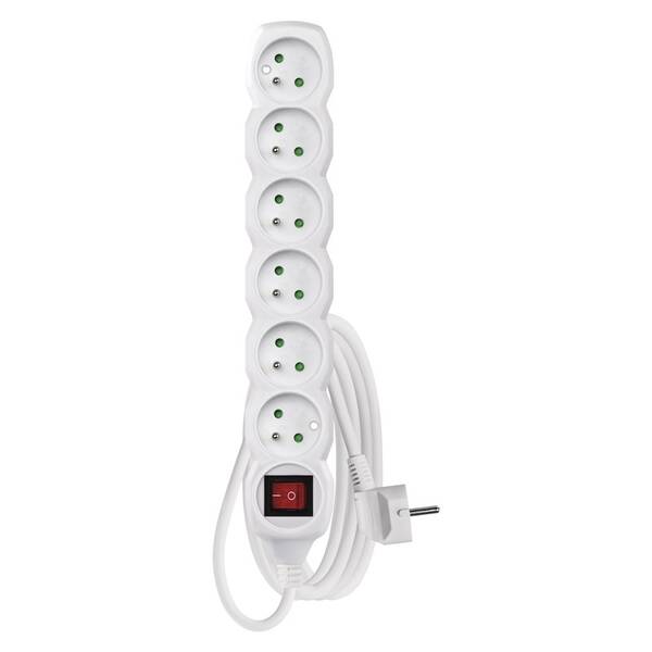 Kabel prodlužovací EMOS 6x zásuvka, vypínač, 3m bílá

