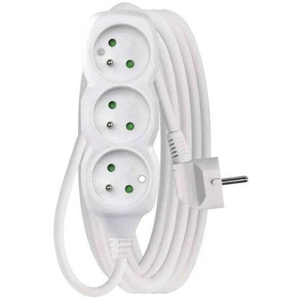 Kabel prodlužovací EMOS 3x zásuvka, 5m bílý

