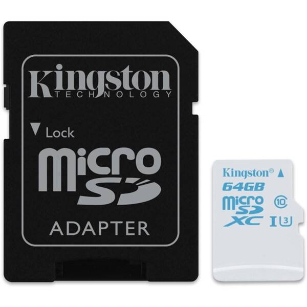 Paměťová karta Kingston 64GB UHS-I U3 (90R/45W) + adapter 

