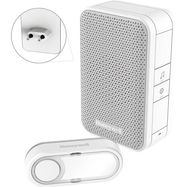 Zvonek bezdrátový Honeywell DC312SP2USB, do zásuvky, 150m bílý

