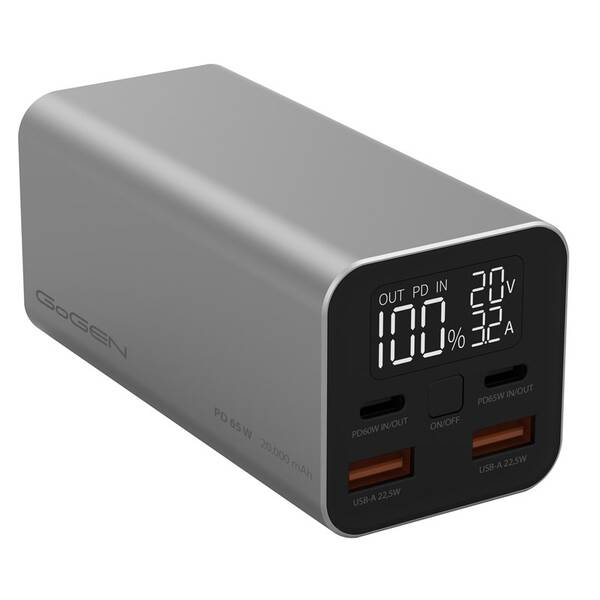 Powerbanka GoGEN PB20000mAh, PD 65W stříbrná


