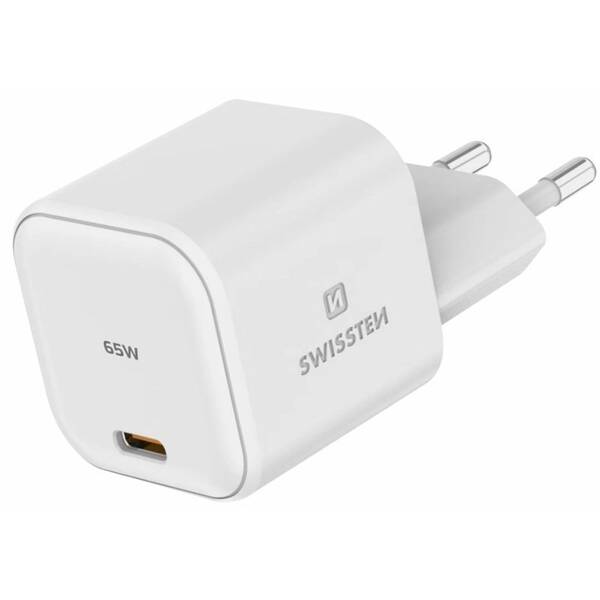 Nabíječka do sítě Swissten GaN, 1x USB-C, 65 W, PD bílá

