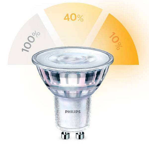 Žárovka LED Philips SceneSwitch, bodová, 1,5 - 3,5 - 5 W, GU10, teplá bílá 

