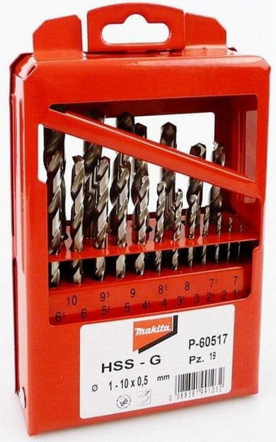 Sada vrtáků Makita P-60517 HSS-G (19 ks) Makita P-60517 do kovu HSS-G 1-10mm (po 0,5mm) 19ks