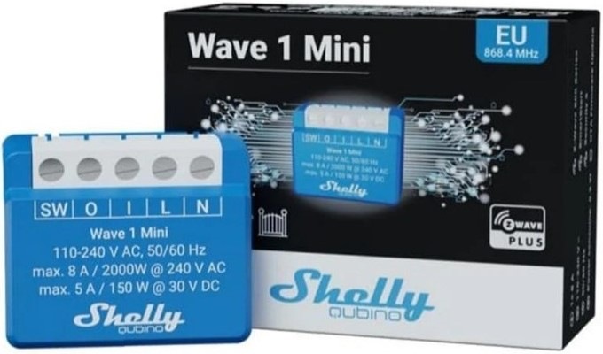 Modul Shelly Qubino Wave 1 Mini, spínací modul 1x 8A, Z-Wave - modrý