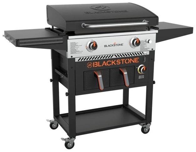 Blackstone 36" griddle s bočními stolky a spodní policí, černá barva.