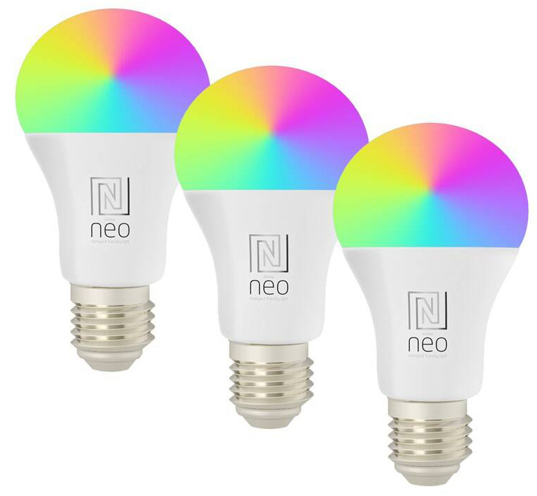 Chytrá žárovka IMMAX NEO SMART E27 11W RGB+CCT barevná a bílá, stmívatelná, Zigbee, TUYA, 3ks