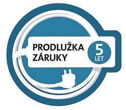 Kulaté modré logo služby Prodlužka záruky na 5 let, která se vztahuje na kompresor mrazničky ETA